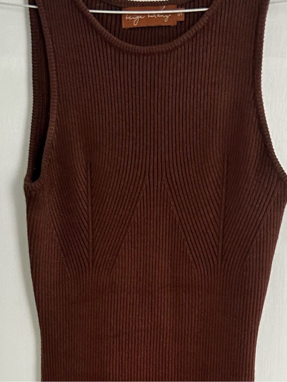Beige Botany Chocolate Brown Ribbed Knit Midi Dress | Size Small - Picture 5 of 5
